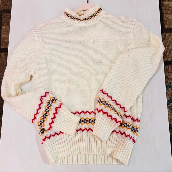 Vintage 1970’s Acrylic Rainbow Trim Mock Neck Seater. Size S/M. - Picture 1 of 1